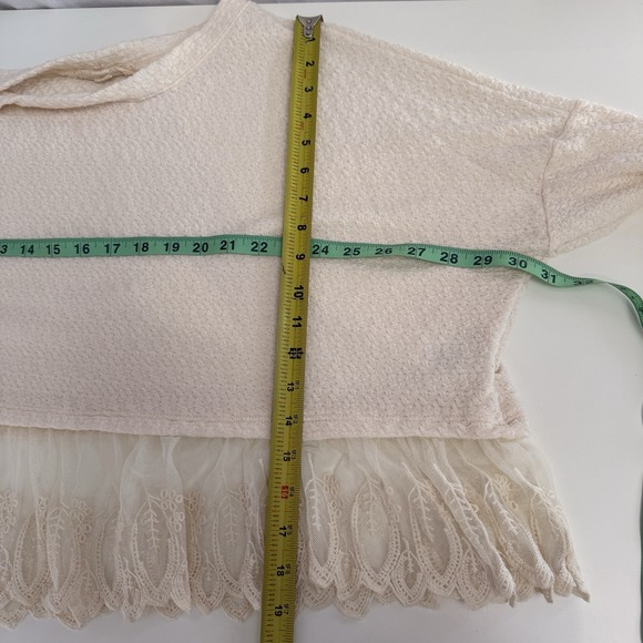 Womens Long Sleeve Lace‎ Trim Top Slouchy Oversized XS Boho Chic Romantic - Picture 5 of 7